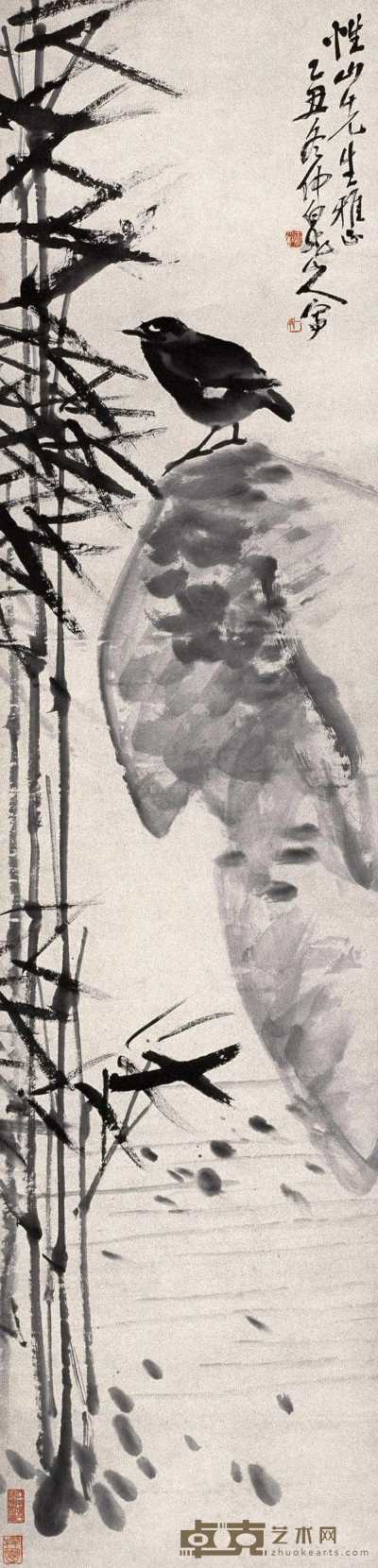 王震 乙丑（1925年）作 竹鸡 立轴 137×33.5cm